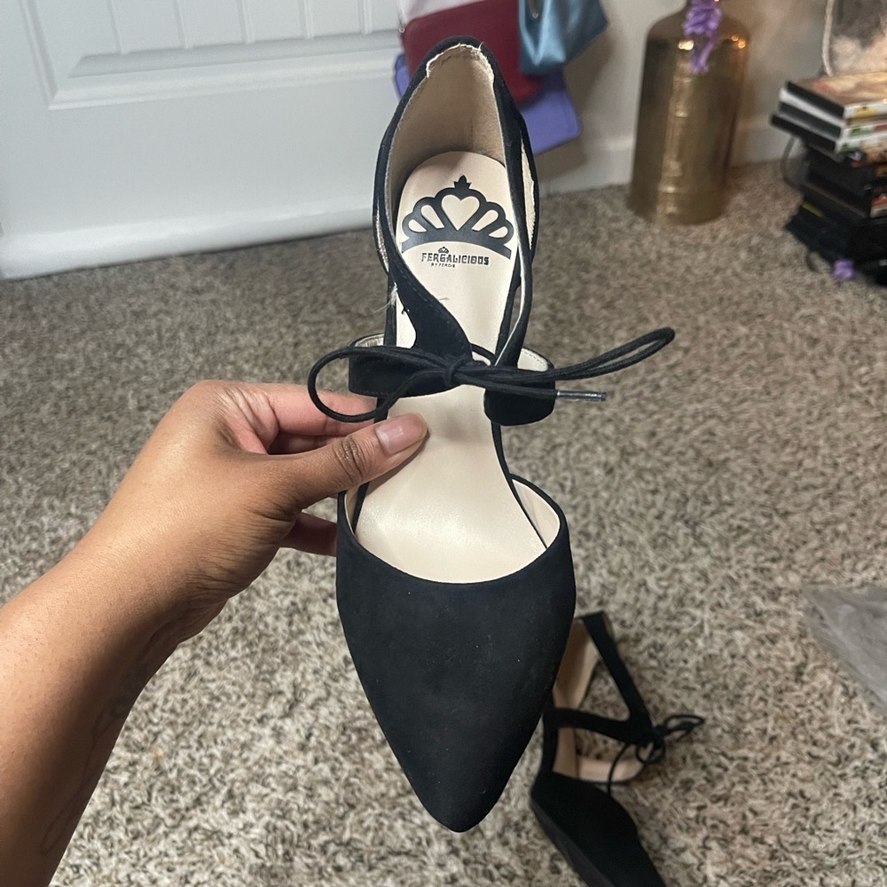 Fergalicious by Fergie Chic Black Suede Women's Heels with Tie - Picture 3 of 9